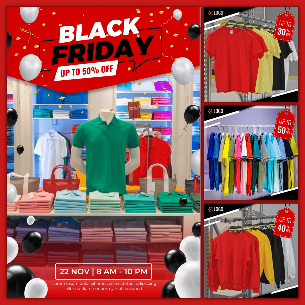 Red gradient fashion Black Friday sale social media Instagram, album post template