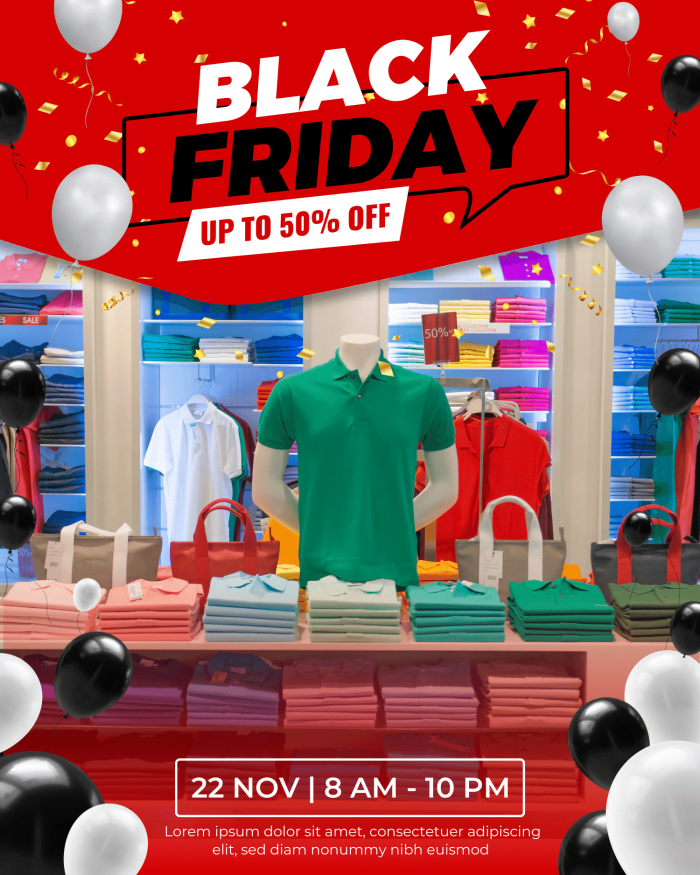 Red gradient fashion Black Friday sale social media Instagram, post template