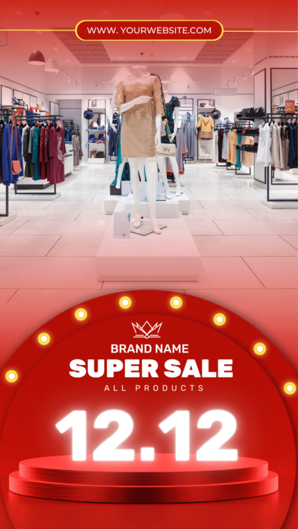 Red gradient clothing store 12.12 sale for story Instagram, facebook post template