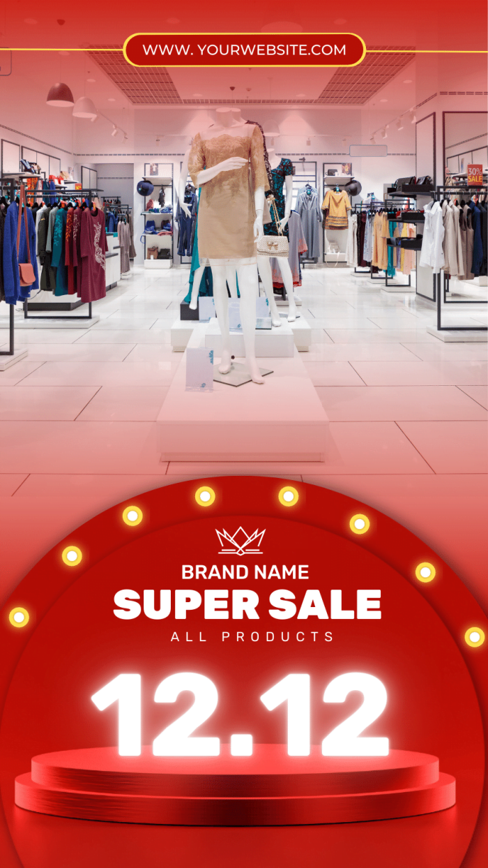 Red gradient clothing store 12.12 sale for story Instagram, facebook post template
