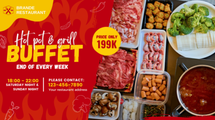 Red tempalte facebook cover food restaurant cover design. Design by Canva Free