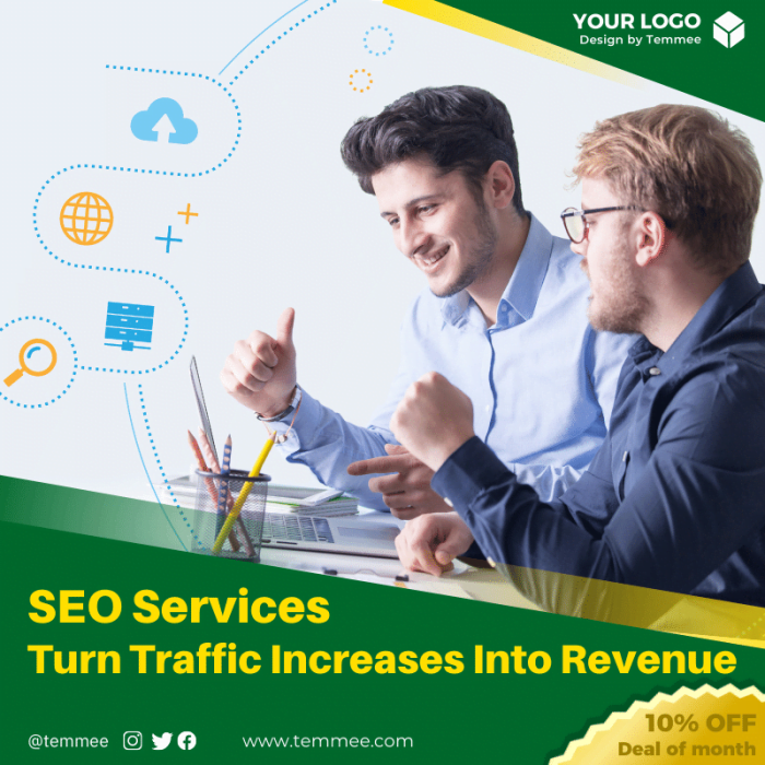 SEO Services Turn Traffic Increases Into Revenue Facebook, Instagram, Linkedin post template