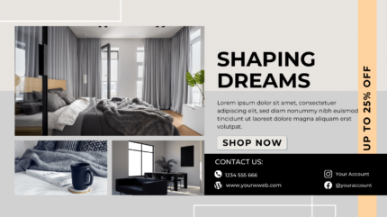 Smoke gray design template for interior design, real estate suitable for display on desktop/mobile Fanpage, group, event cover