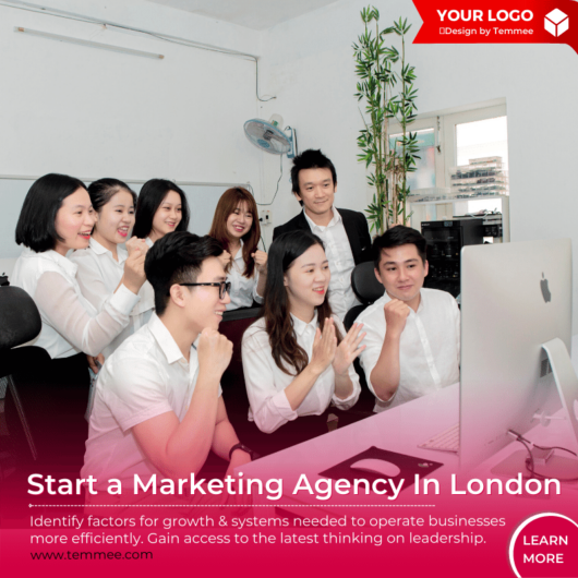 Start a advertising, course, online Marketing Agency In London Facebook, Instagram, Linkedin post template