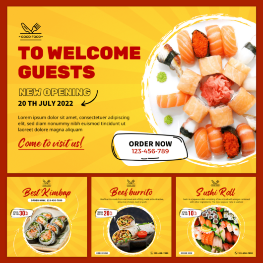 Sushi and kimbap restaurant social media Instagram, album post template