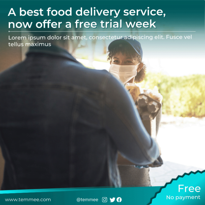 Teal transparent gradience food delivery service, prepared meal service Facebook, Instagram, Linkedin post template