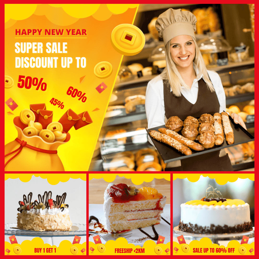 Yellow Lunar New Year theme design template for bakery, instagram social selling, facebook album post template (32)