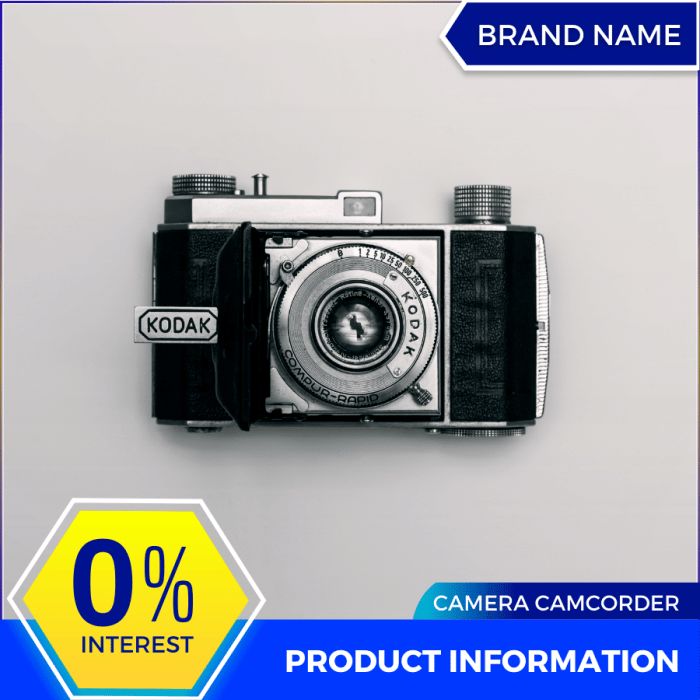 Mẫu Canva quảng cáo máy ảnh máy quay phim chuyển sắc màu vàng và xanh lam cho bài đăng trên mạng xã hội và thương mại điện tử