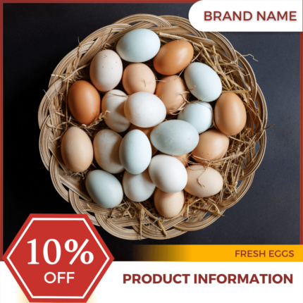 Mẫu Canva quảng cáo trứng tươi màu vàng và màu hạt dẻ dành cho thương mại điện tử và phương tiện truyền thông xã hội, chương trình giảm giá