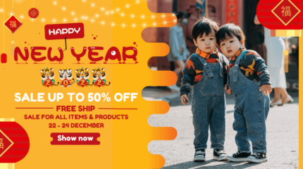 Yellow gradient Lunar New Year theme design template for child fashion store, facebook cover template