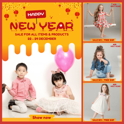 Yellow gradient Lunar New Year theme design template for child fashion store, instagram social seling, facebook album post template (23)