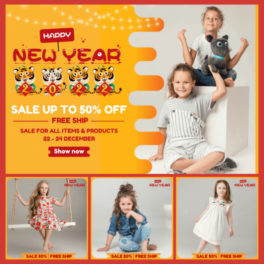 Yellow gradient Lunar New Year theme design template for child fashion store, instagram social selling, facebook album post template (32)