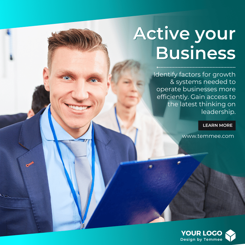 Young man as a consultant and instructor in a business workshop with senior people Canva Facebook, Instagram, Linkedin post template