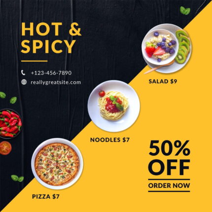 Black and Yellow Hot & Spicy Food Promotion Instagram Post