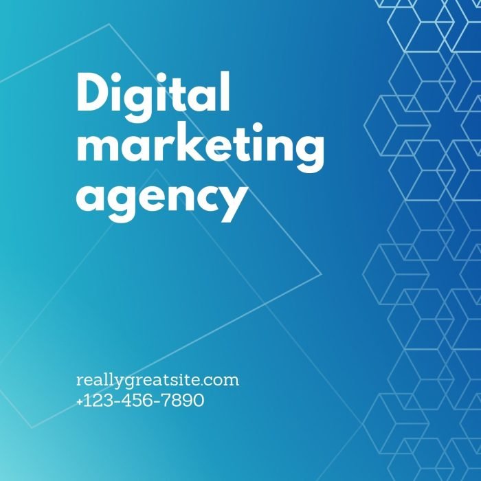 Blue Geometric Digital Marketing Agency Liên hệ Instagram Post
