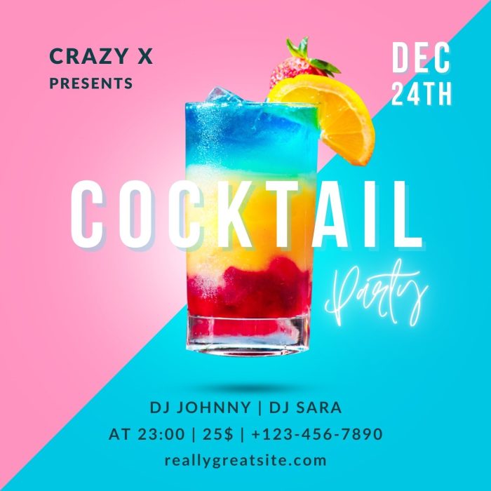 Pink Blue Cocktail Party Flyer