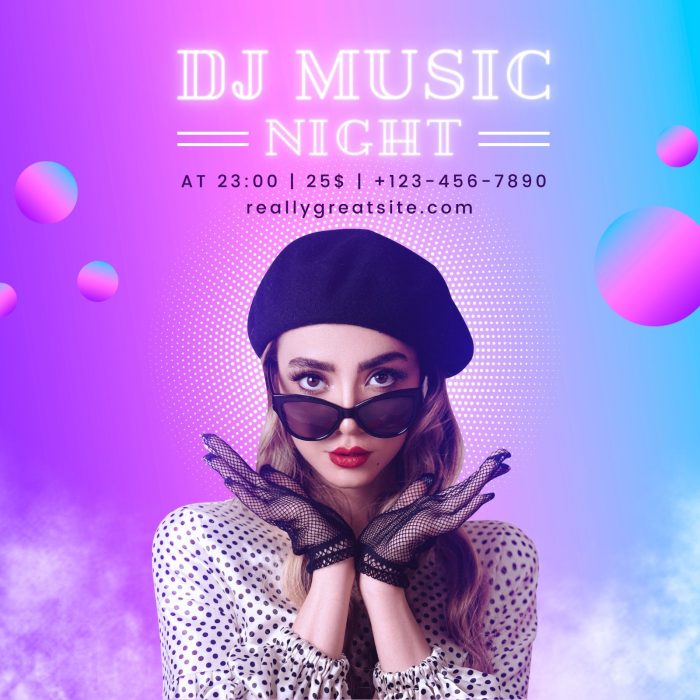 Pink Blue Gradient Nightlife Party DJ Music Flyer Post