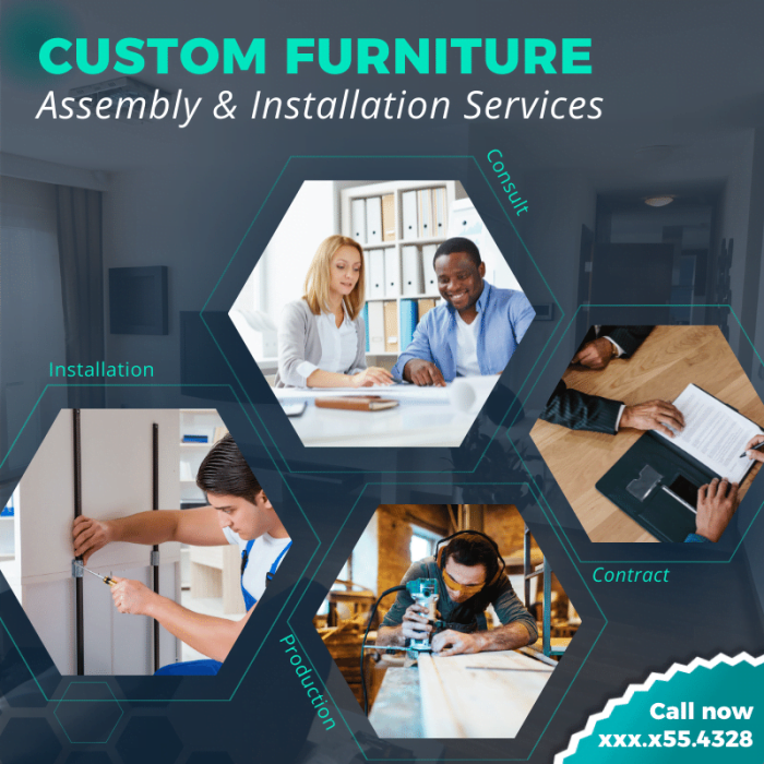 Dark gradience Custom Furniture, design, Assembly & Installation Services Canva Facebook, Instagram, Linkedin post template