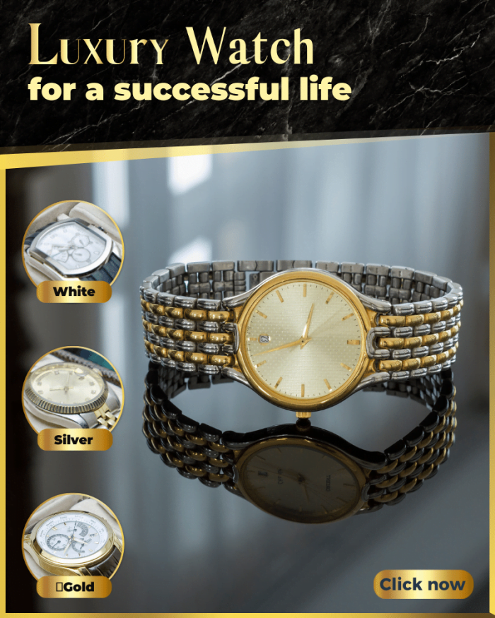 Golden luxury watch for Facebook, Instagram portrait post template