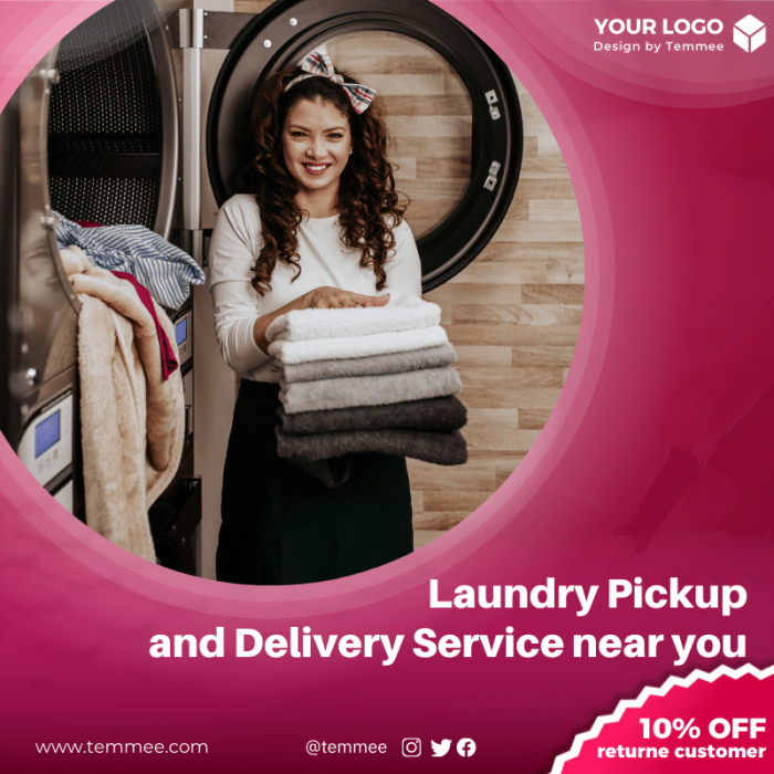 Pink and red gradience washing, Laundry Pickup and Delivery Service Facebook, Instagram, Linkedin post template