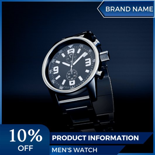 Mẫu Canva quảng cáo đồng hồ nam màu xanh và trắng dành cho thương mại điện tử và phương tiện truyền thông xã hội, bài đăng trên thị trường, tạo ấn tượng mạnh