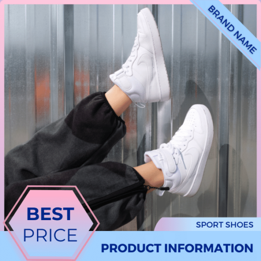 Mẫu Canva quảng cáo trực tuyến màu xanh nhạt và màu hồng giày thể thao nữ cho thương mại điện tử và phương tiện truyền thông xã hội