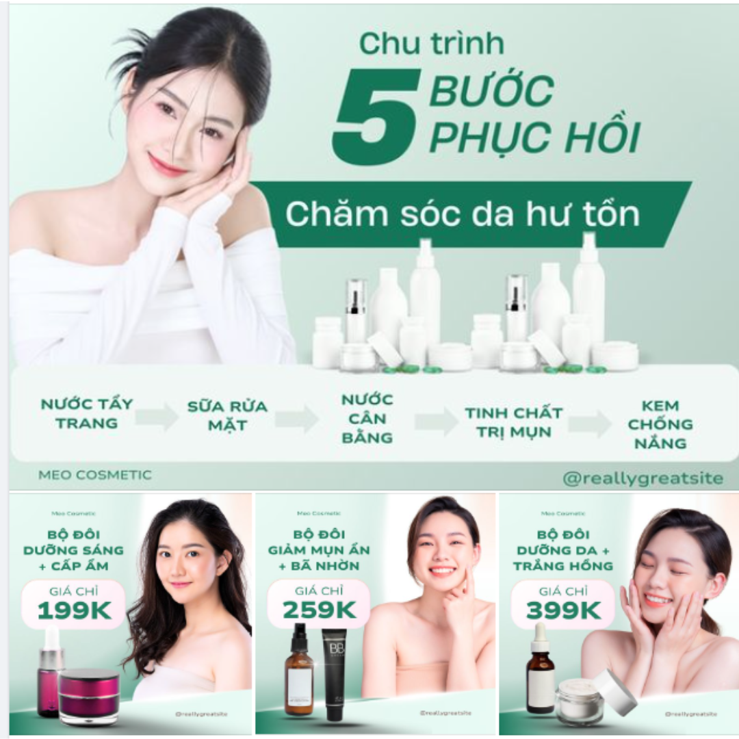 _Album 4 ảnh quảng cáo Hướng dẫn Mỹ phẩm Làm đẹp Nữ tính Tối giản Xanh lá (1200 x 1200 px)